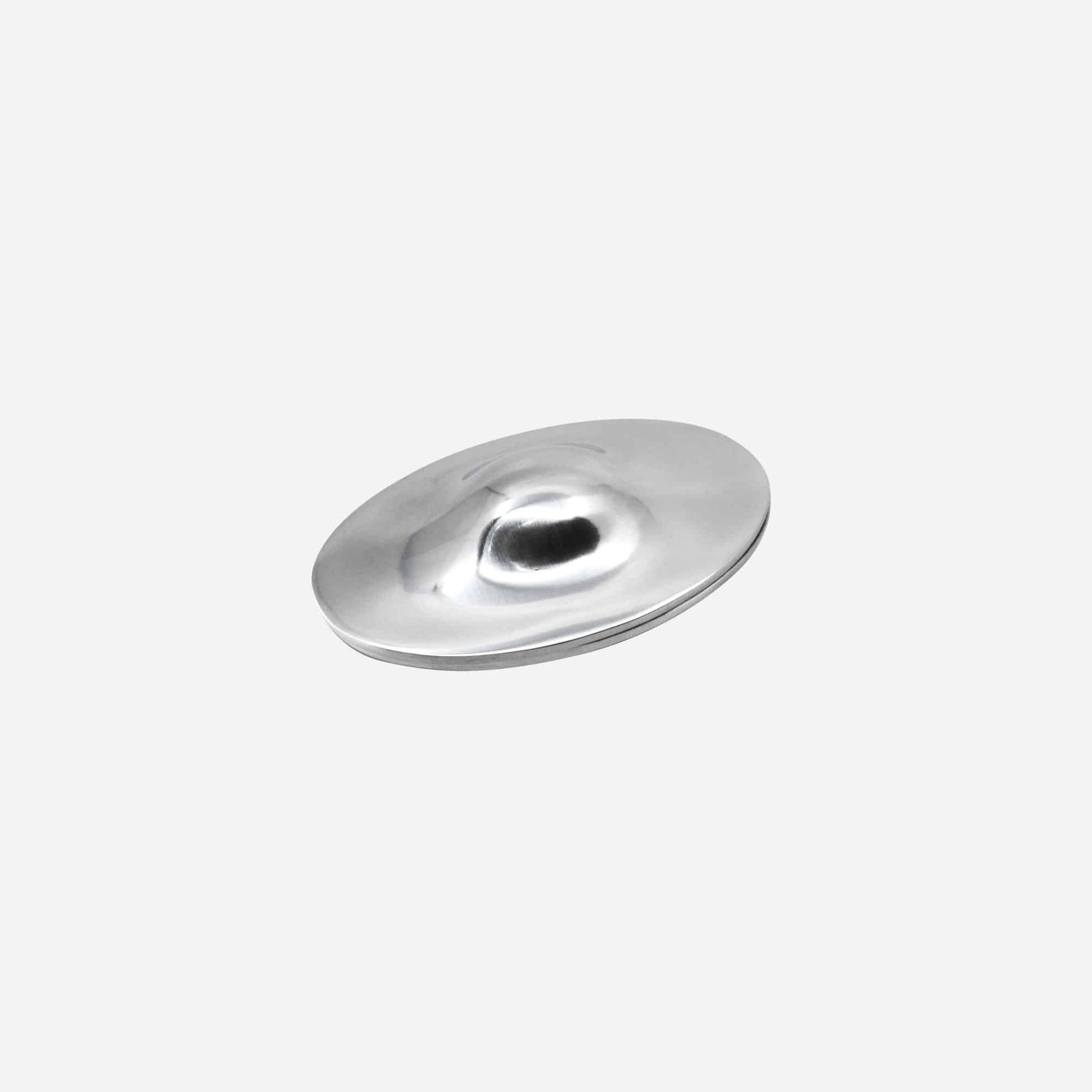 Silver oval object on a white background