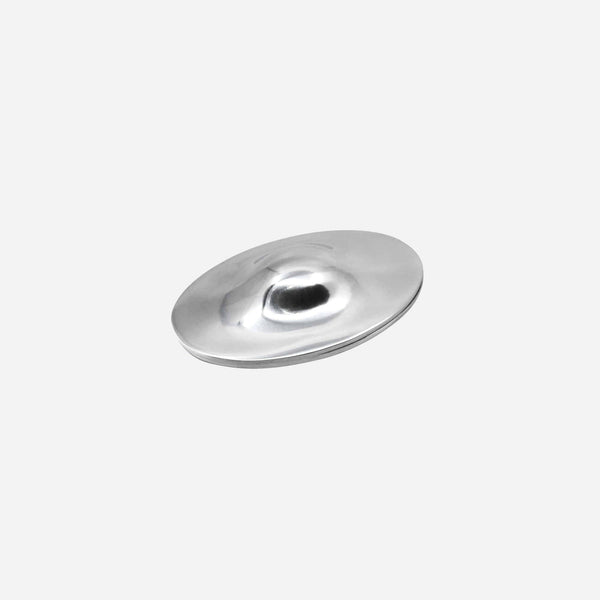 Silver oval object on a white background